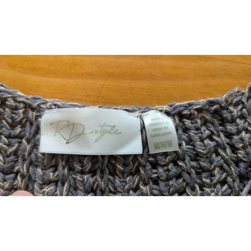 RD Style‎ Womens Grey Marled Chunky Knit V-Neck High-Low Sweater Medium